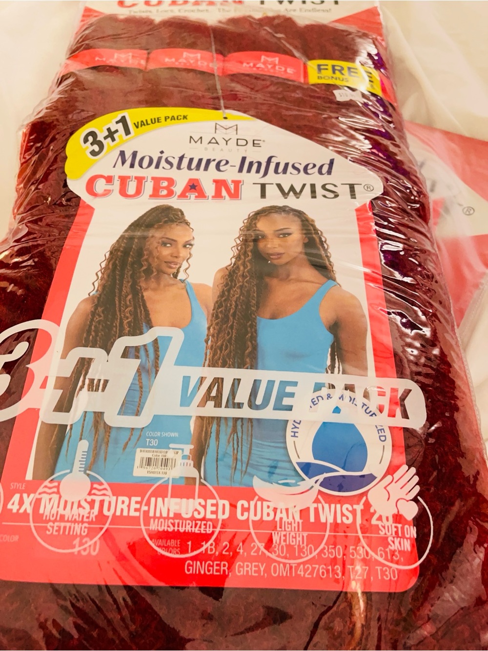 2 3+1 Value Packs Mayde | Beauty Moisture-Infused Cuban Twist - Burgundy 20”